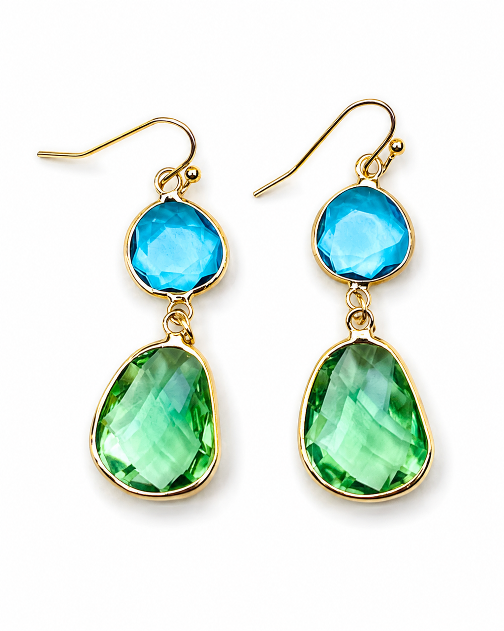 Turquoise and Green Teardrop Earrings – Gold Plated