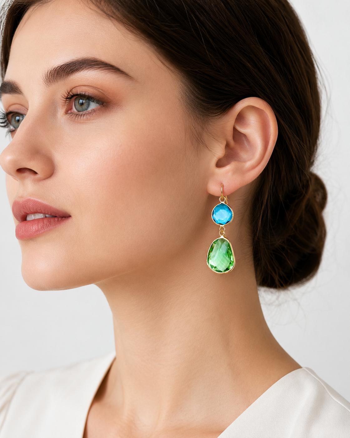 Turquoise and Green Teardrop Earrings – Gold Plated
