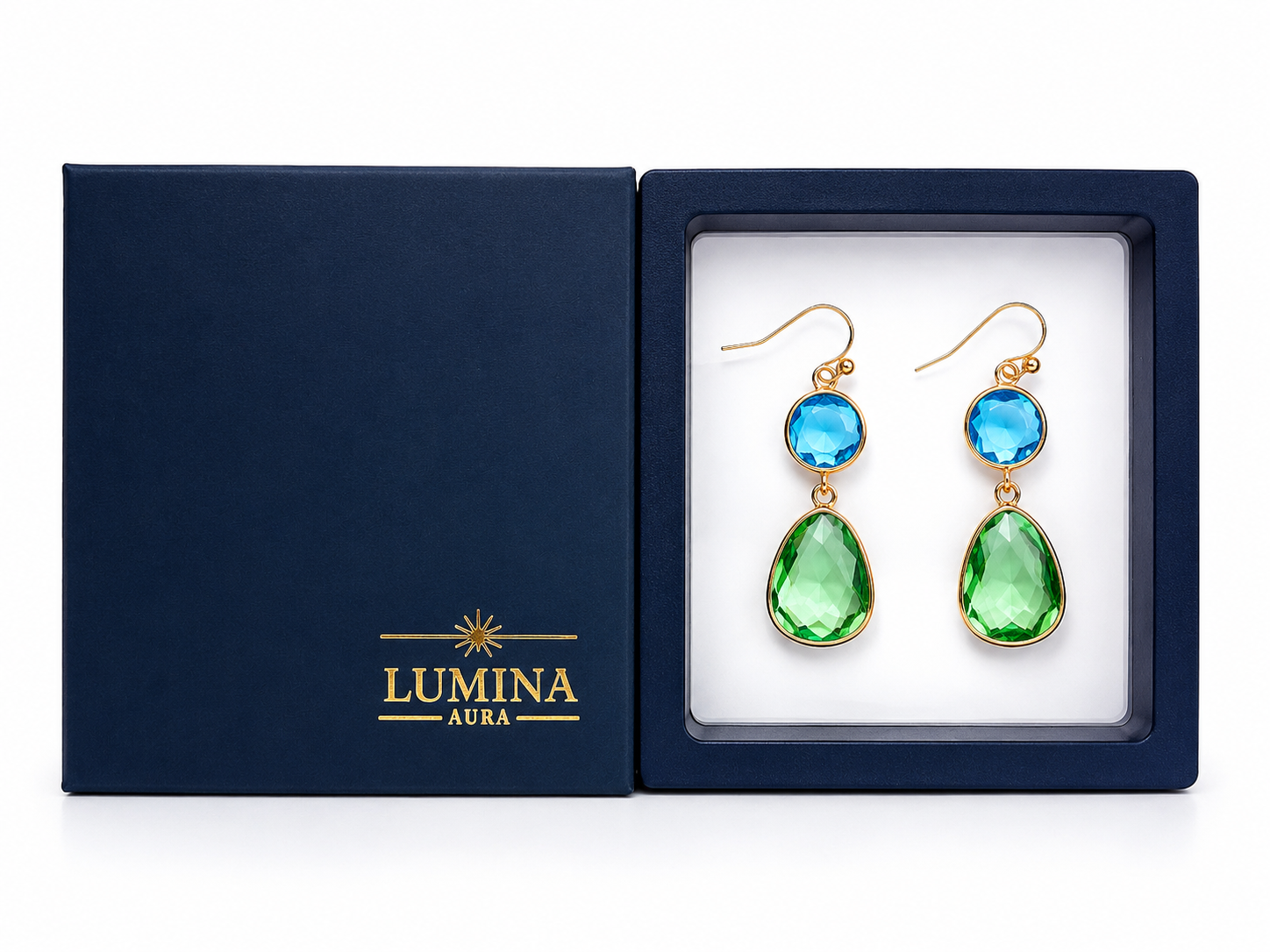Turquoise and Green Teardrop Earrings – Gold Plated