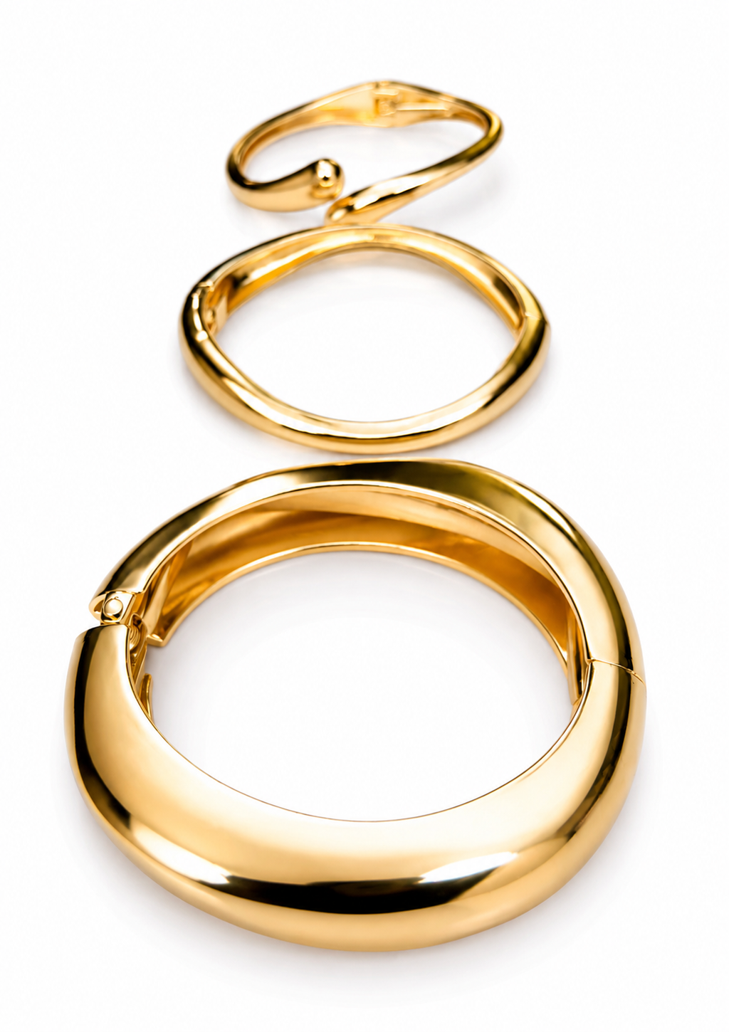Gold Sculptural Bangle Set – 3 Pieces