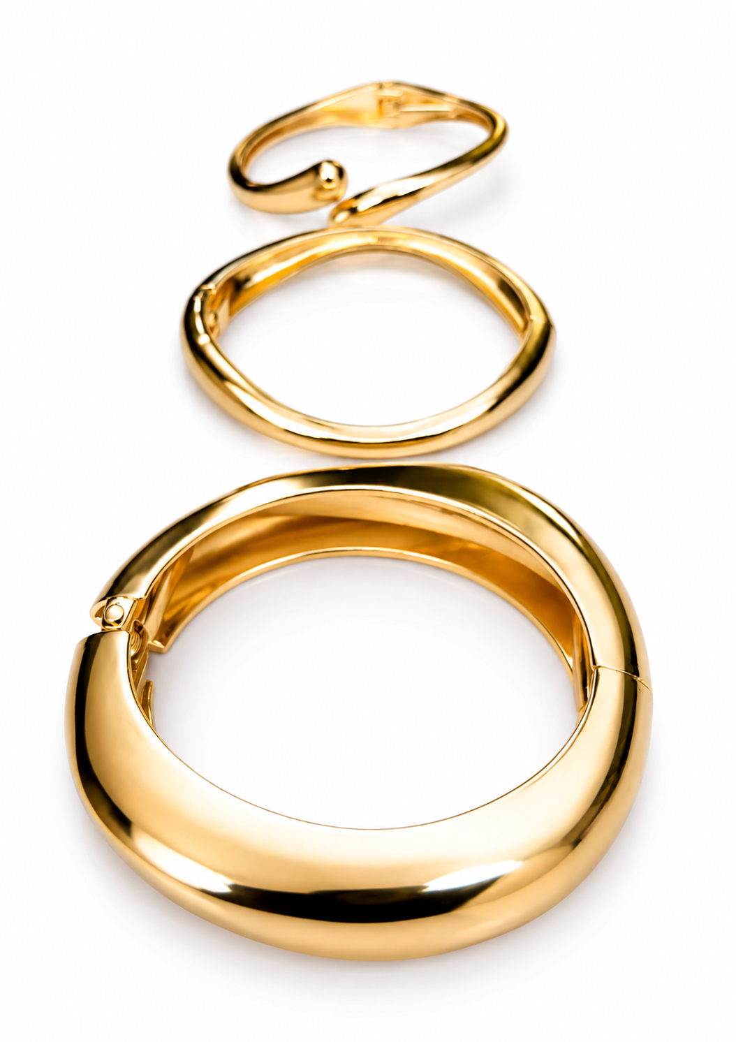 Gold Sculptural Bangle Set – 3 Pieces