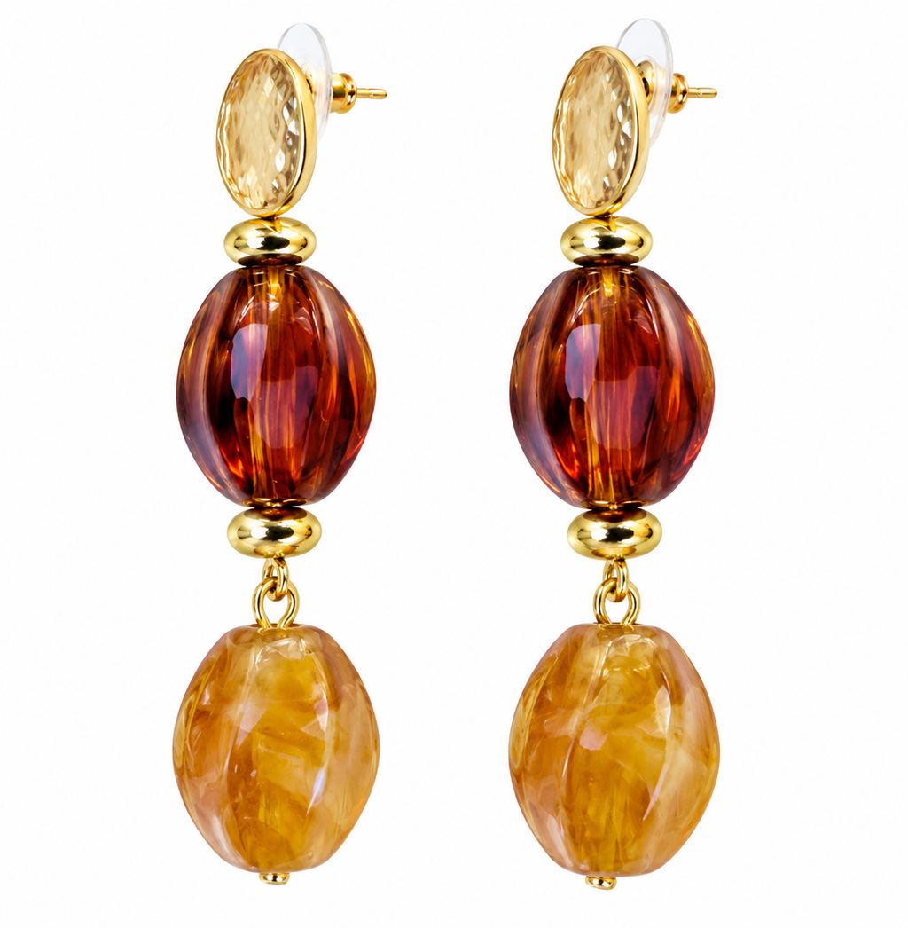 Amber Gradient Drop Earrings – Gold Tone