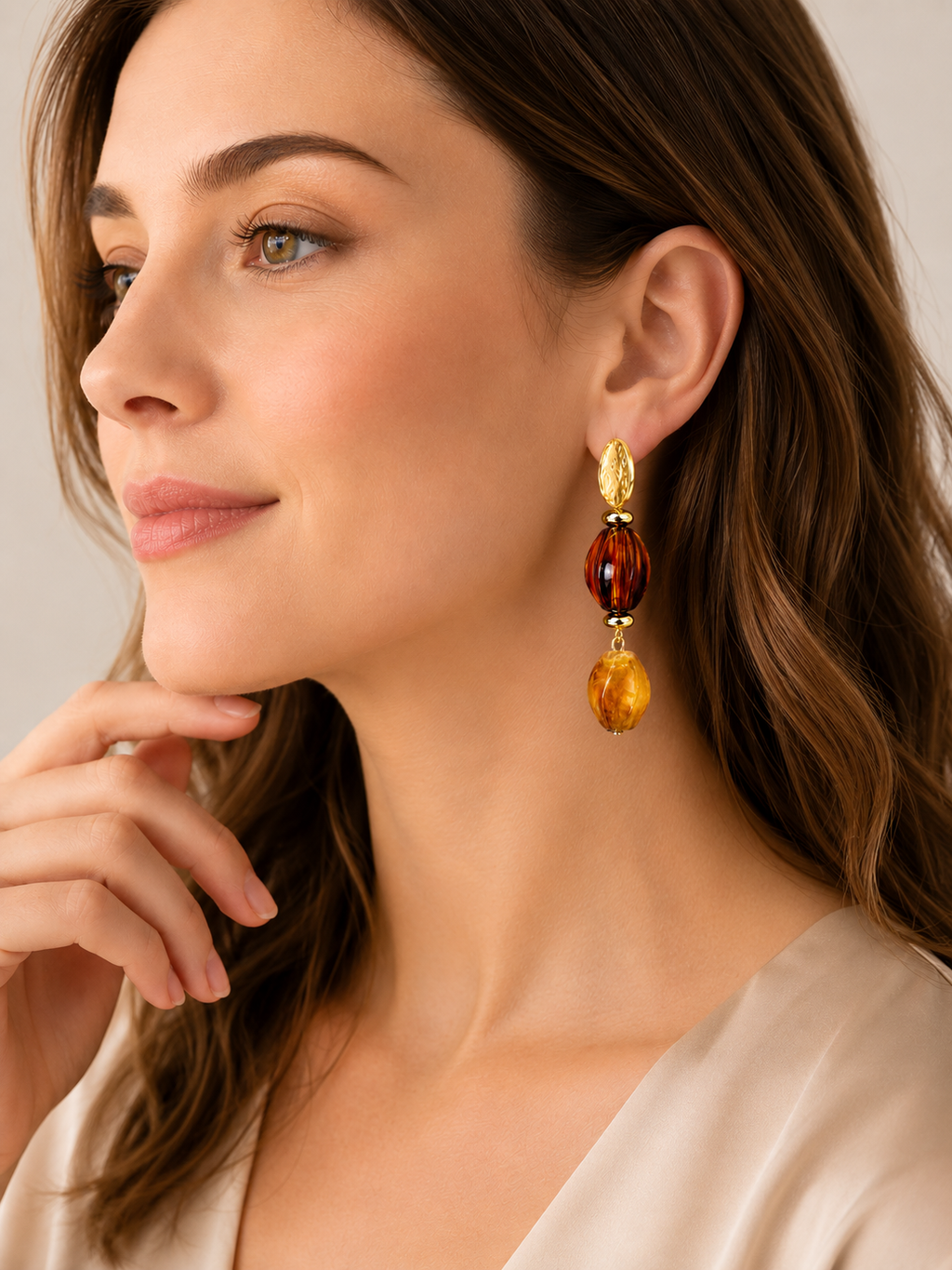 Amber Gradient Drop Earrings – Gold Tone