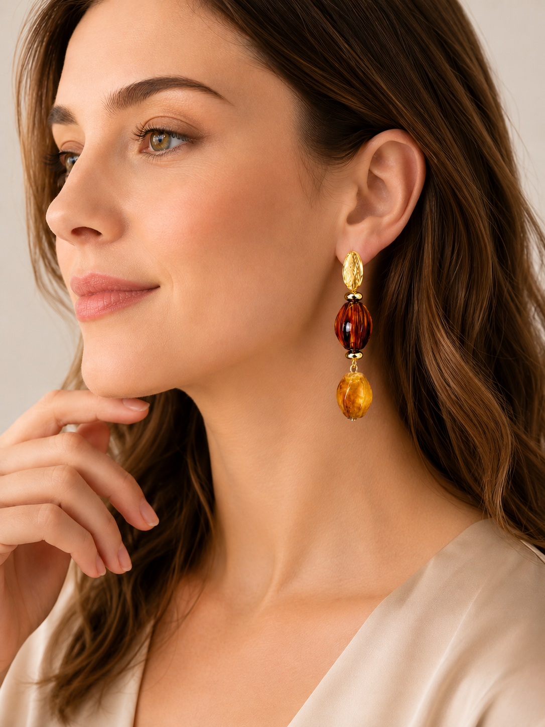 Amber Gradient Drop Earrings – Gold Tone