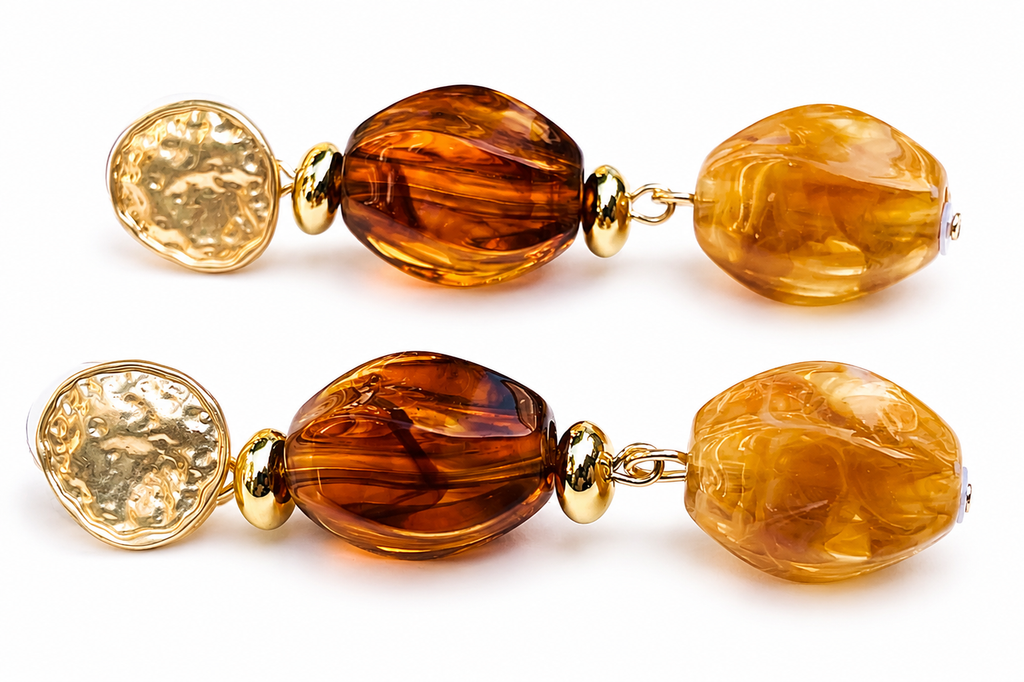 Amber Gradient Drop Earrings – Gold Tone