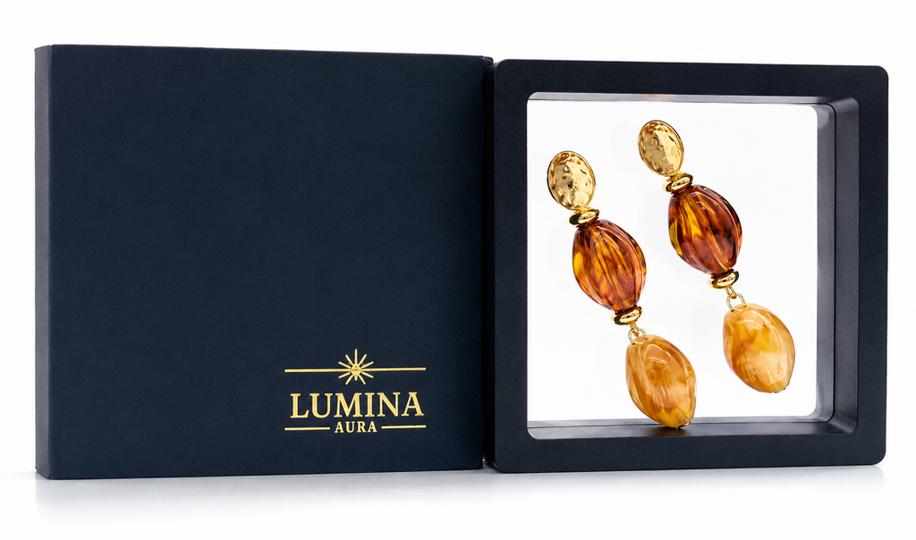 Amber Gradient Drop Earrings – Gold Tone