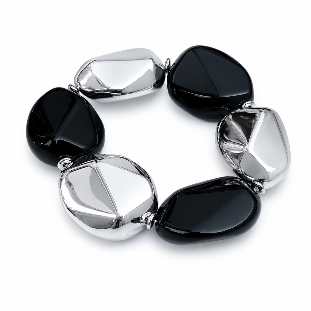 Black & Silver Beaded Bracelet – Statement Design