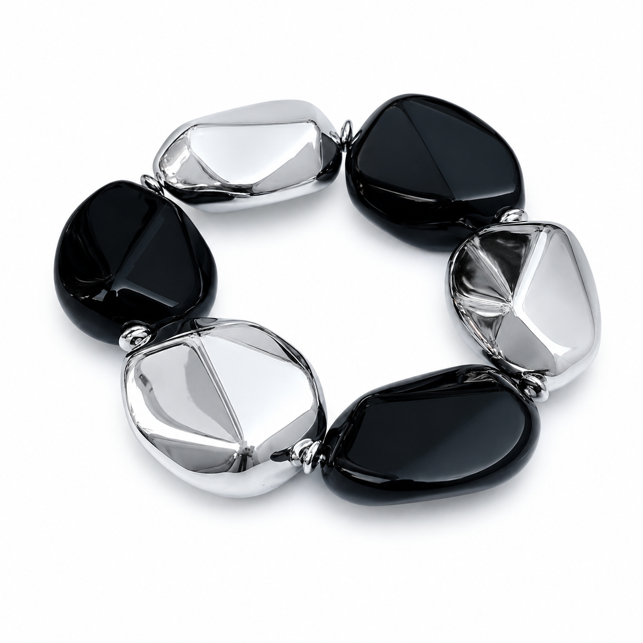 Black & Silver Beaded Bracelet – Statement Design