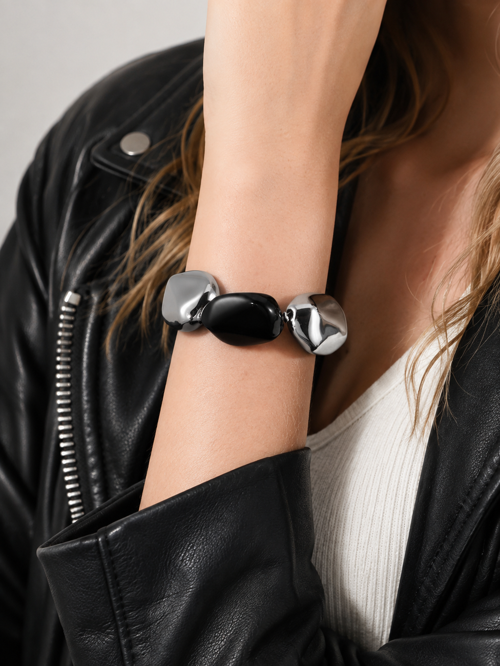 Black & Silver Beaded Bracelet – Statement Design
