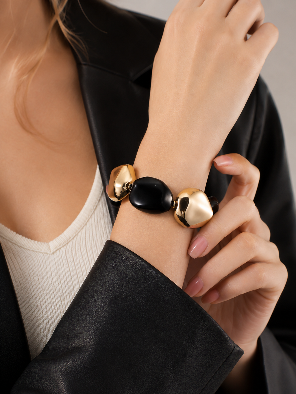 Black & Gold Beaded Bracelet – Statement Design