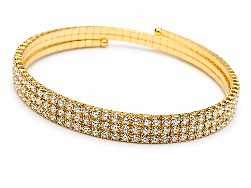 Gold Multi-Row Crystal Tennis Bangle Bracelet
