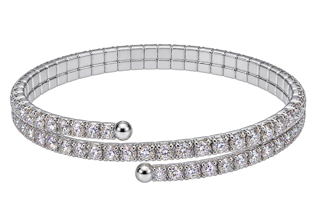 Sparkling Silver Plated Crystal Bangle – Double Row Design
