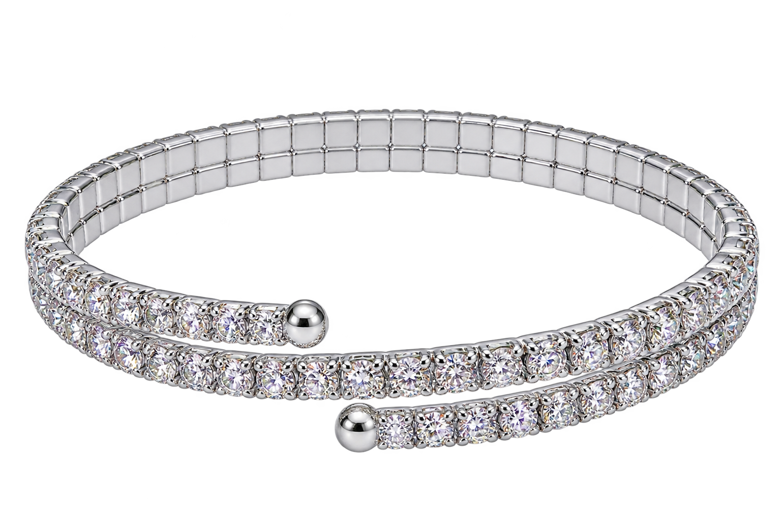 Sparkling Silver Plated Crystal Bangle – Double Row Design