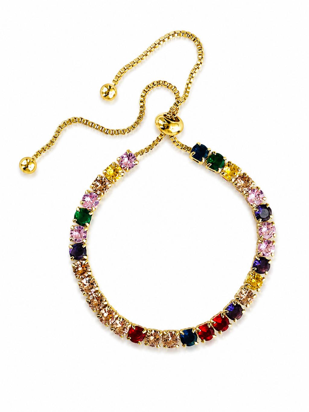 Gold Rainbow Crystal Tennis Bracelet – Multiple Sizes