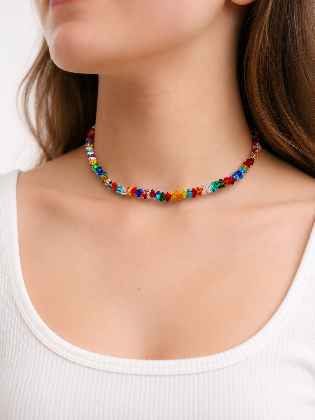 Multicolor Crystal Bicone Necklace – Sparkling Beaded Choker