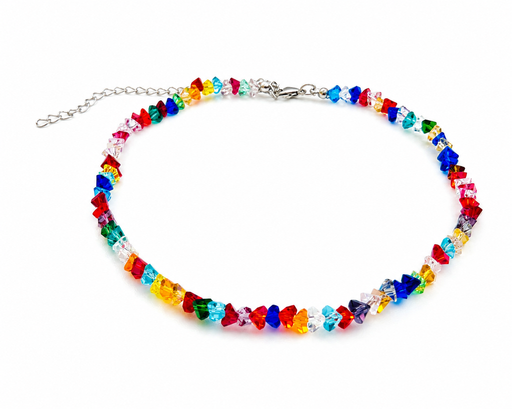 Multicolor Crystal Bicone Necklace – Sparkling Beaded Choker