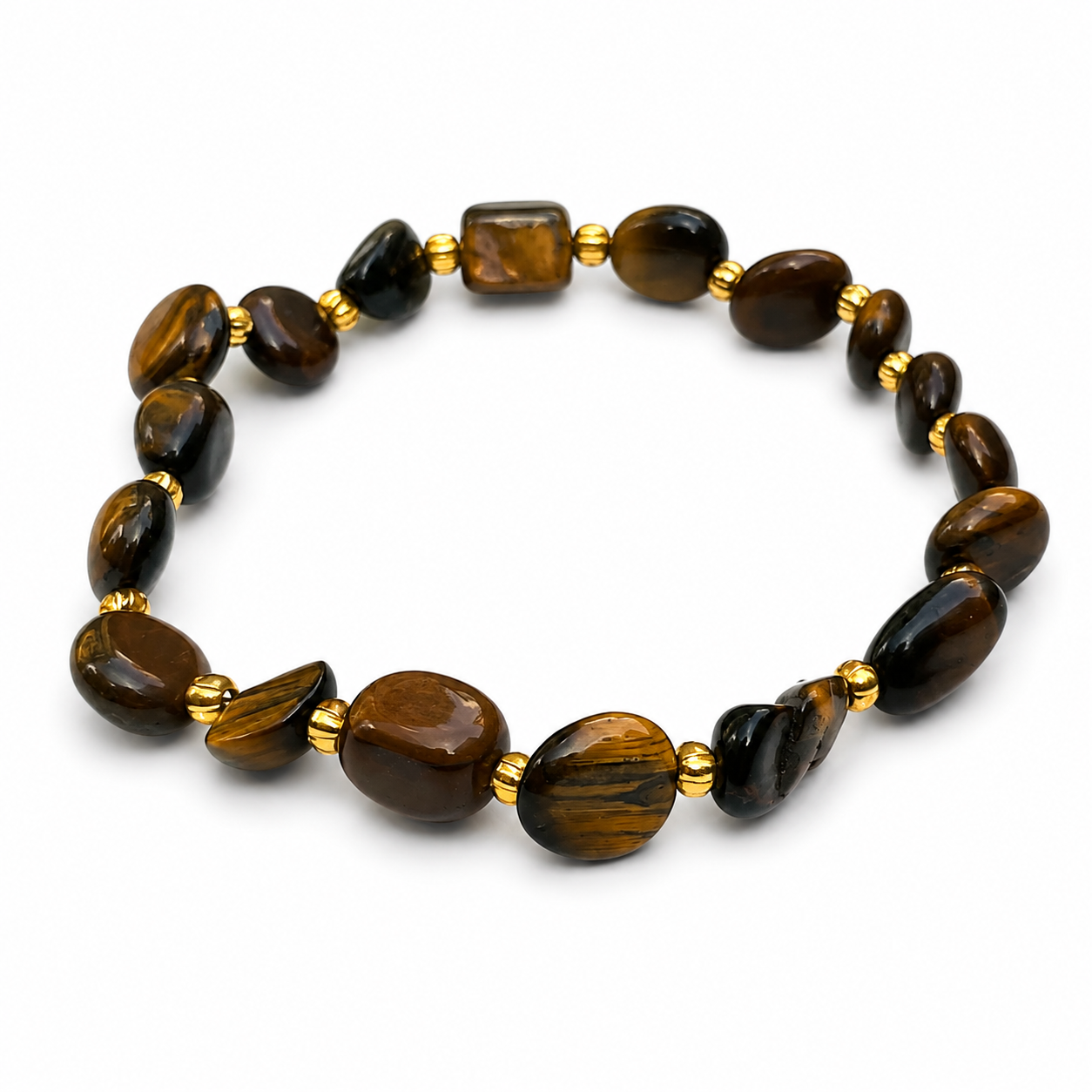Natural Tiger’s Eye Beaded Bracelet – Gold Accents