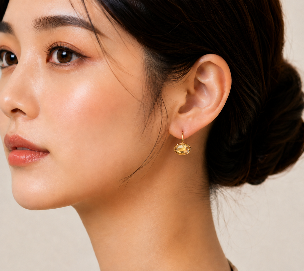 Champagne Oval Crystal Drop Earrings – Gold Tone