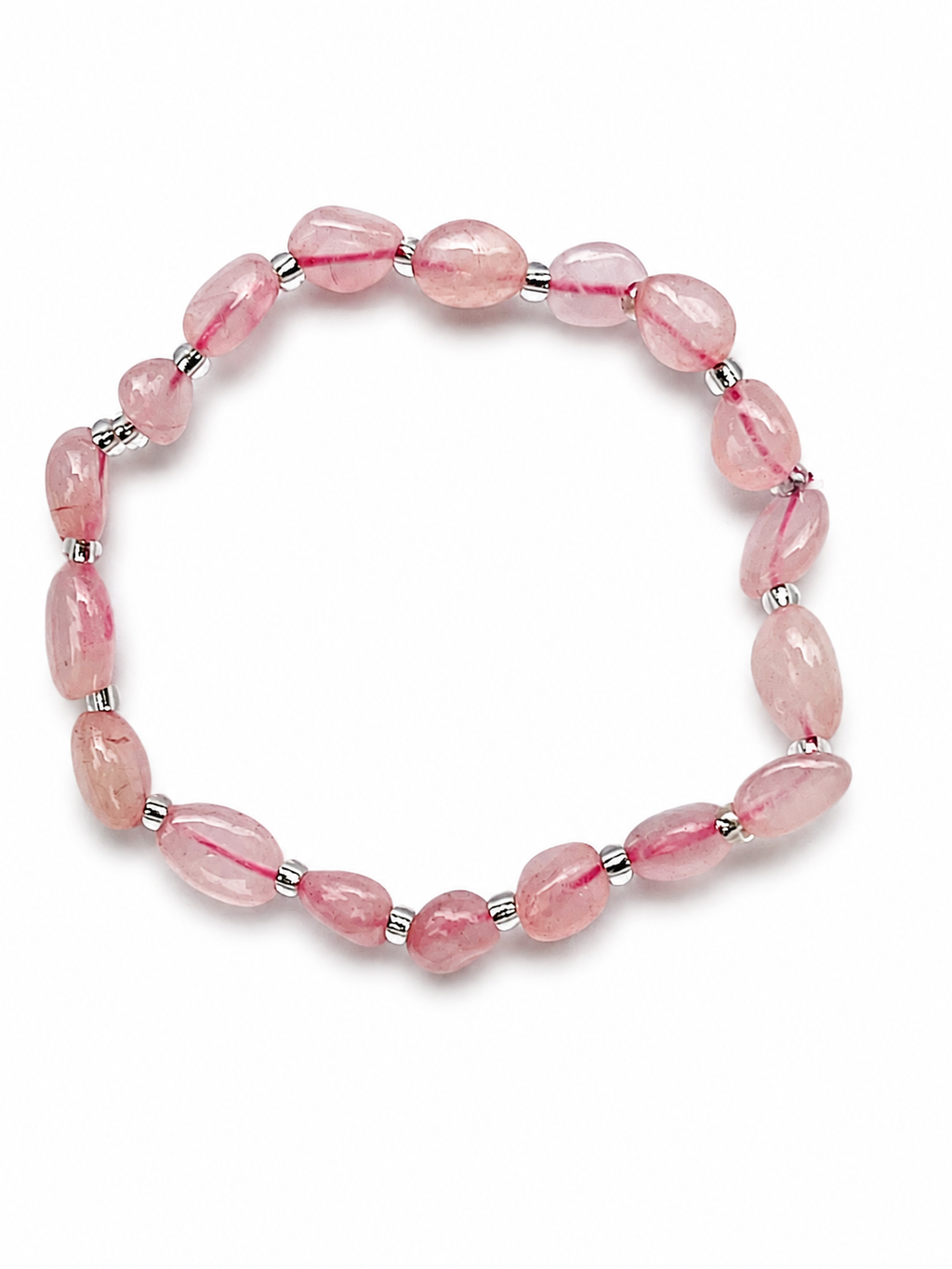 Natural Rose Quartz Beaded Bracelet – Silver Accents