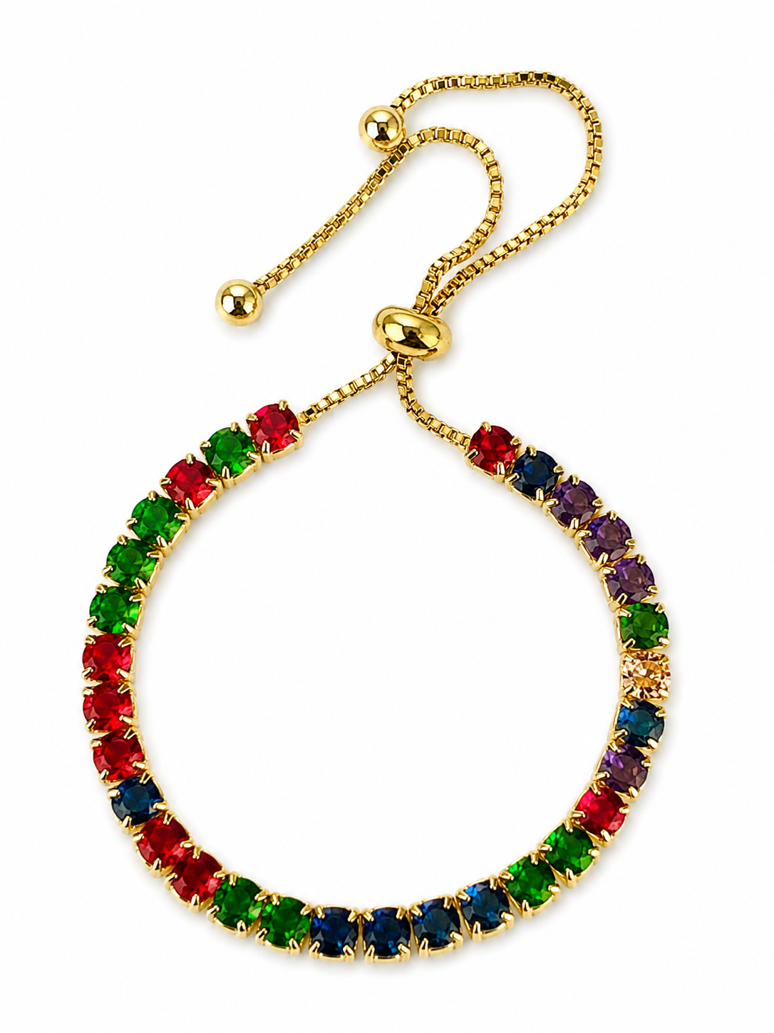 Gold Rainbow Crystal Tennis Bracelet – Multiple Sizes