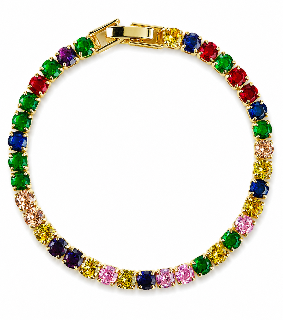 Gold Rainbow Crystal Tennis Bracelet – Multiple Sizes