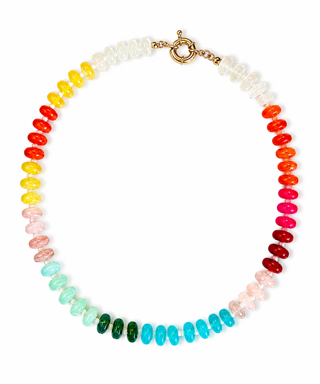 Rainbow Beaded Necklace – 45cm Colorful Rondelle Beads